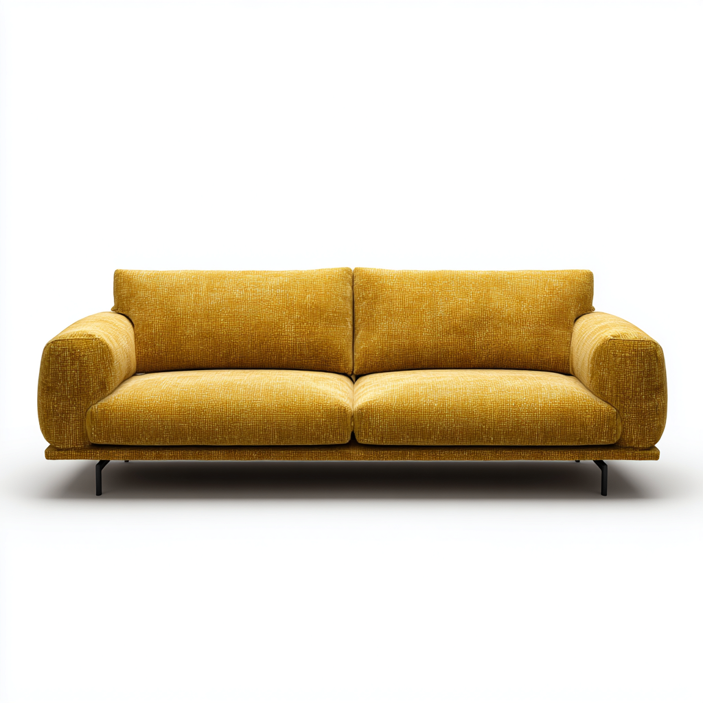 Canapé droit en tissu jaune moutarde avec base en métal noir 215x95x85 cm - jaune - design contemporain confortable-Restota