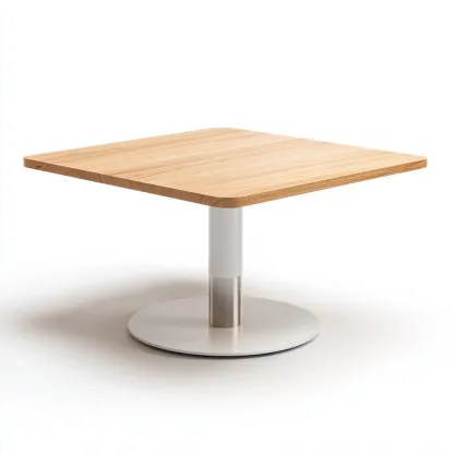 Table à manger carrée avec plateau en bois clair et base ronde en métal blanc 100x100x75 cm - bois clair-blanc - design moderne épuré-Restota