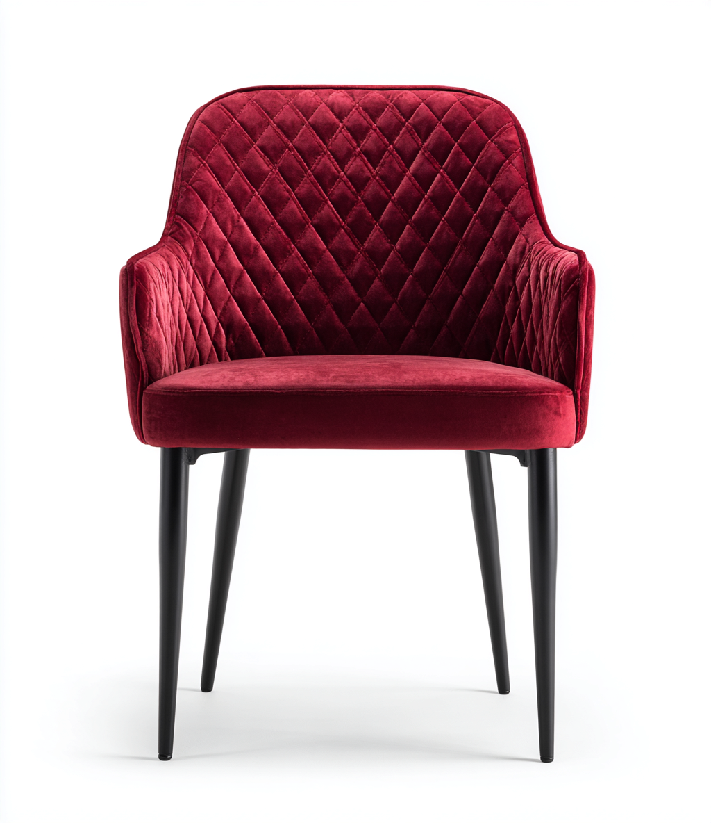 Chaise de salle à manger en velours et métal 58x59x85 cm - rouge foncé-noir - design moderne avec dossier matelassé et accoudoirs intégrés-Restota