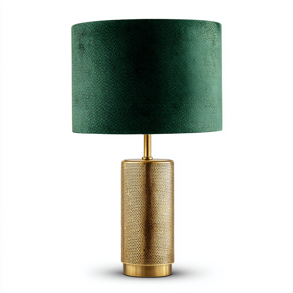 Lampe de table en métal et velours 25x25x54 cm - vert-or - style moderne-Restota