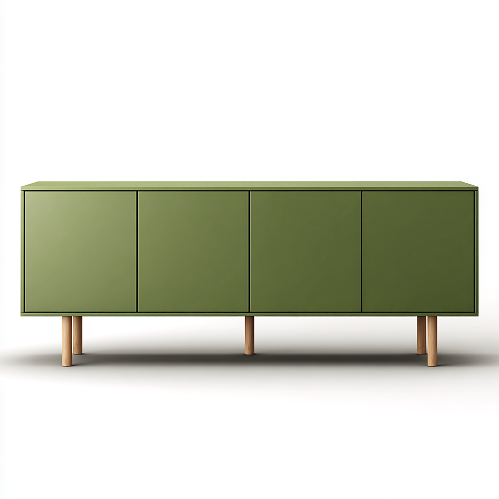 Meuble TV vert olive en bois MDF avec pieds en chêne clair - 160x40x75 cm - vertolive-chêne - design scandinave minimaliste-Restota