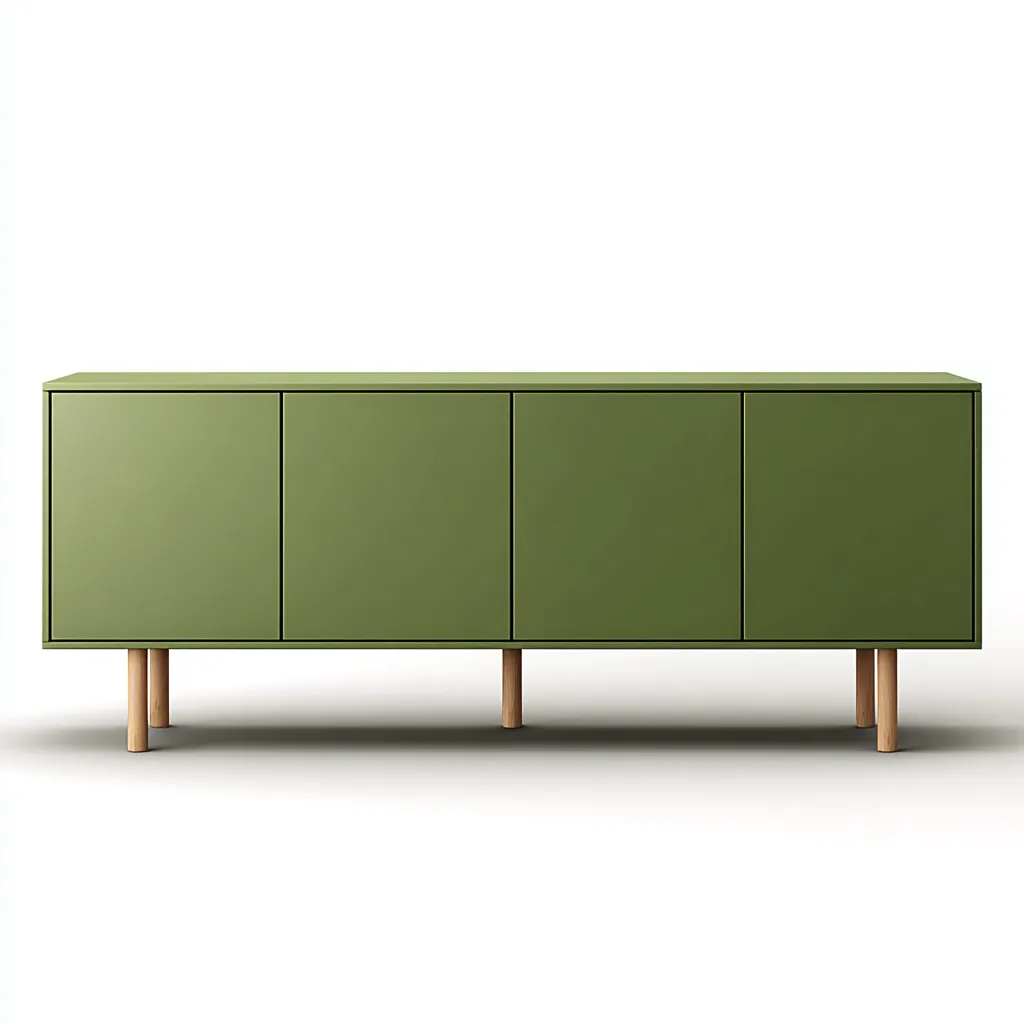 Meuble TV vert olive en bois MDF avec pieds en chêne clair - 160x40x75 cm - vertolive-chêne - design scandinave minimaliste-Restota