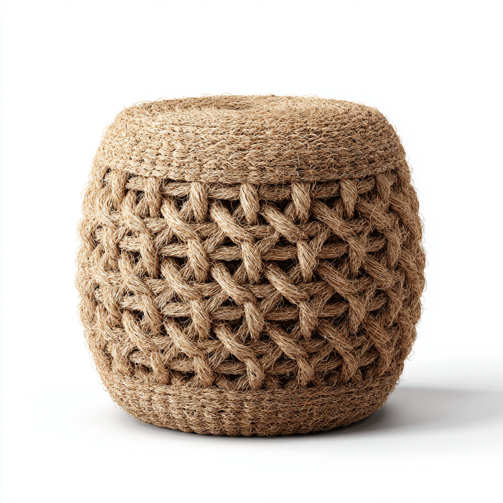 Pouf rond en jute tressée - 40x40x45 cm - beige naturel - style bohème artisanal-Restota