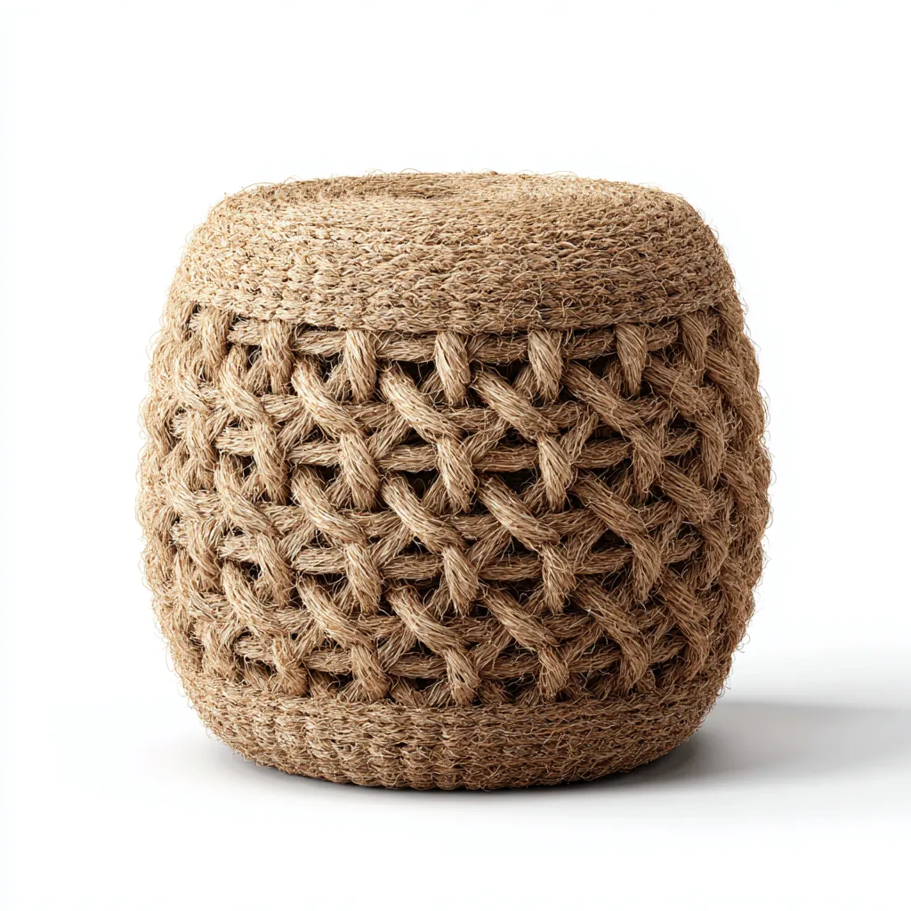 Pouf rond en jute tressée - 40x40x45 cm - beige naturel - style bohème artisanal-Restota