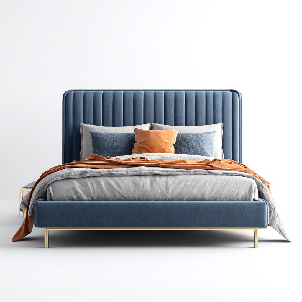 Lit double - velours capitonné - 200x160x110 cm - bleu - design moderne-Restota