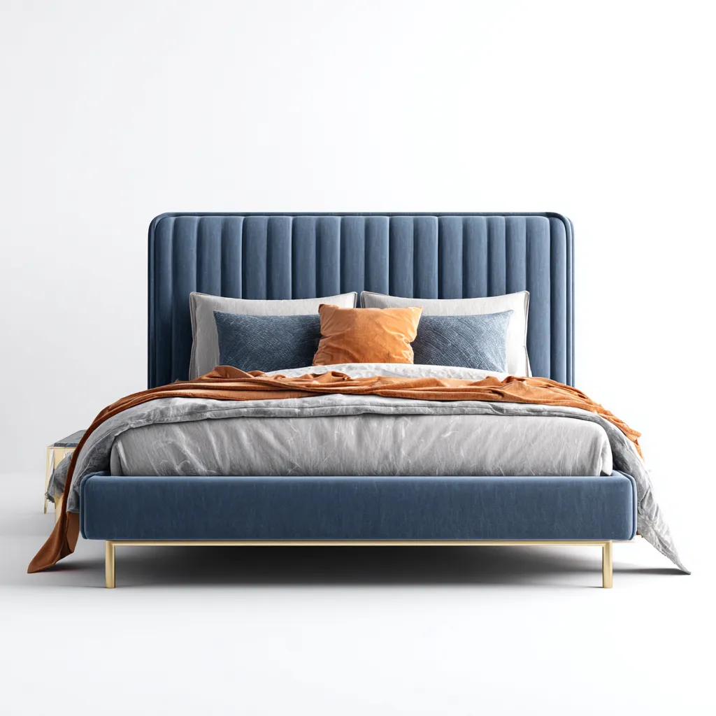 Lit double - velours capitonné - 200x160x110 cm - bleu - design moderne-Restota