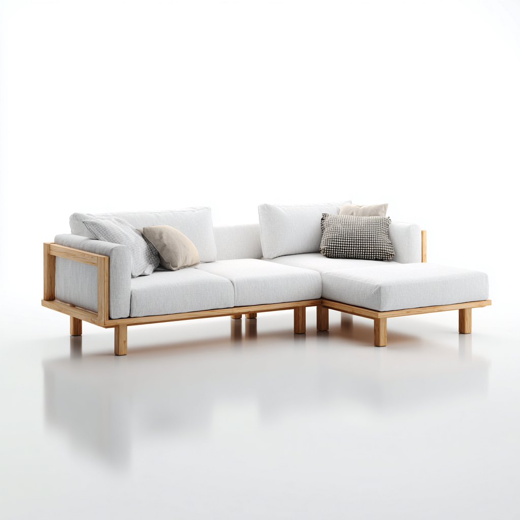 Canapé de jardin d'angle en bois et tissu 220x150x80 cm - blanc - design moderne-Restota