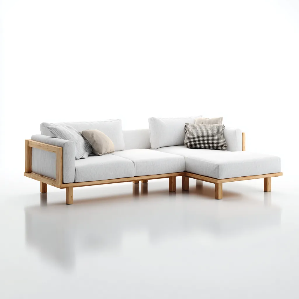 Canapé de jardin d'angle en bois et tissu 220x150x80 cm - blanc - design moderne-Restota