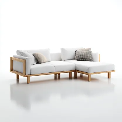 Canapé de jardin d'angle en bois et tissu 220x150x80 cm - blanc - design moderne-Restota