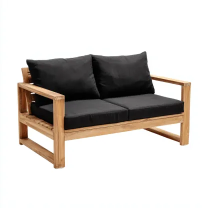 Canapé de jardin en bois de teck et tissu 135x75x80 cm - noir - style naturel-Restota