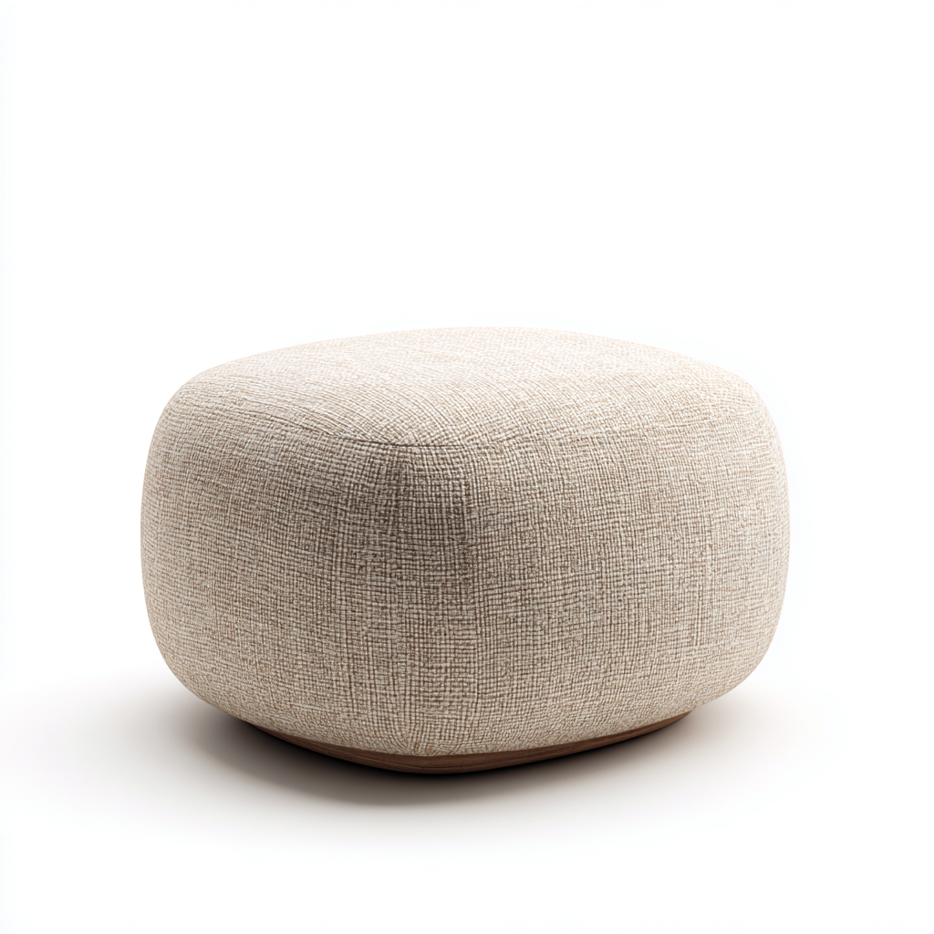 Pouf carré arrondi en tissu beige - 60x60x35 cm - beige - style contemporain minimaliste-Restota