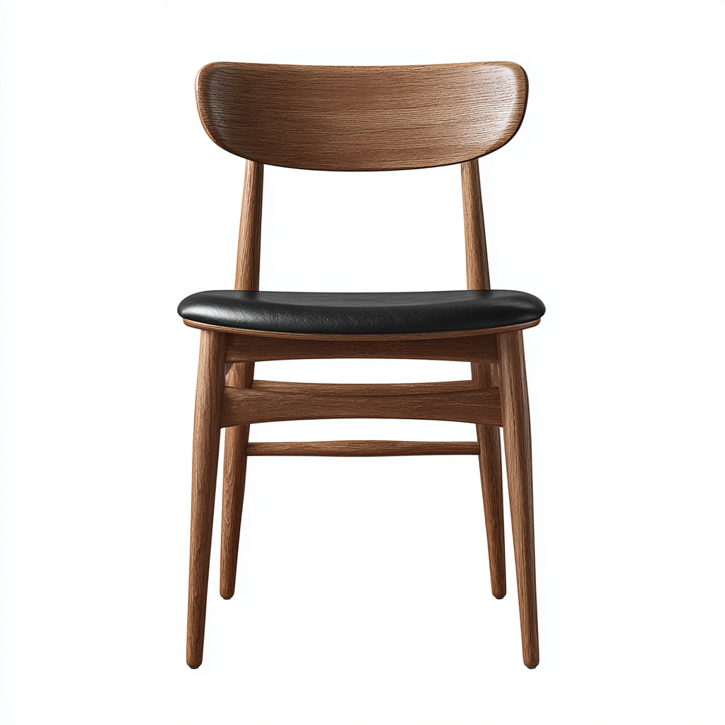 Chaise de salle à manger en bois avec assise rembourrée en cuir noir - 46x51x83 cm - noyer-noir - style nordique moderne-Restota