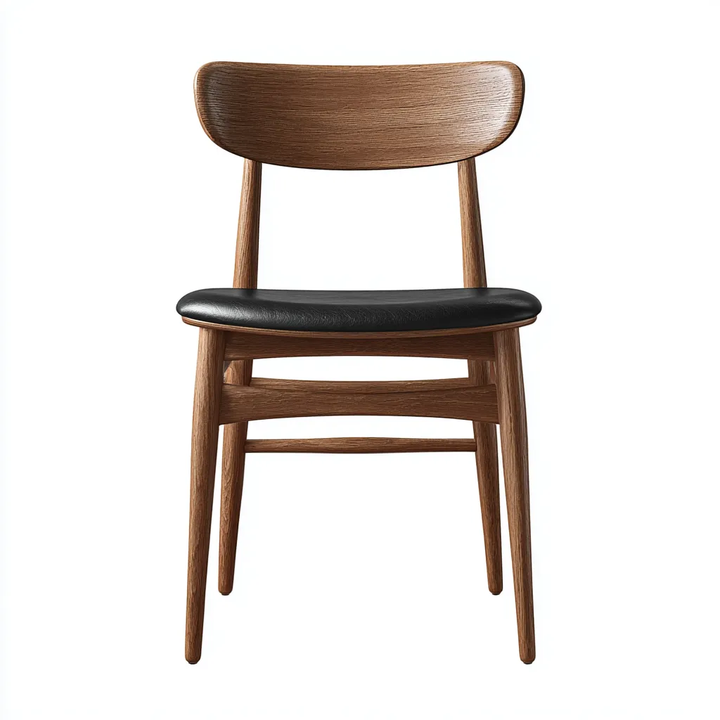 Chaise de salle à manger en bois avec assise rembourrée en cuir noir - 46x51x83 cm - noyer-noir - style nordique moderne-Restota