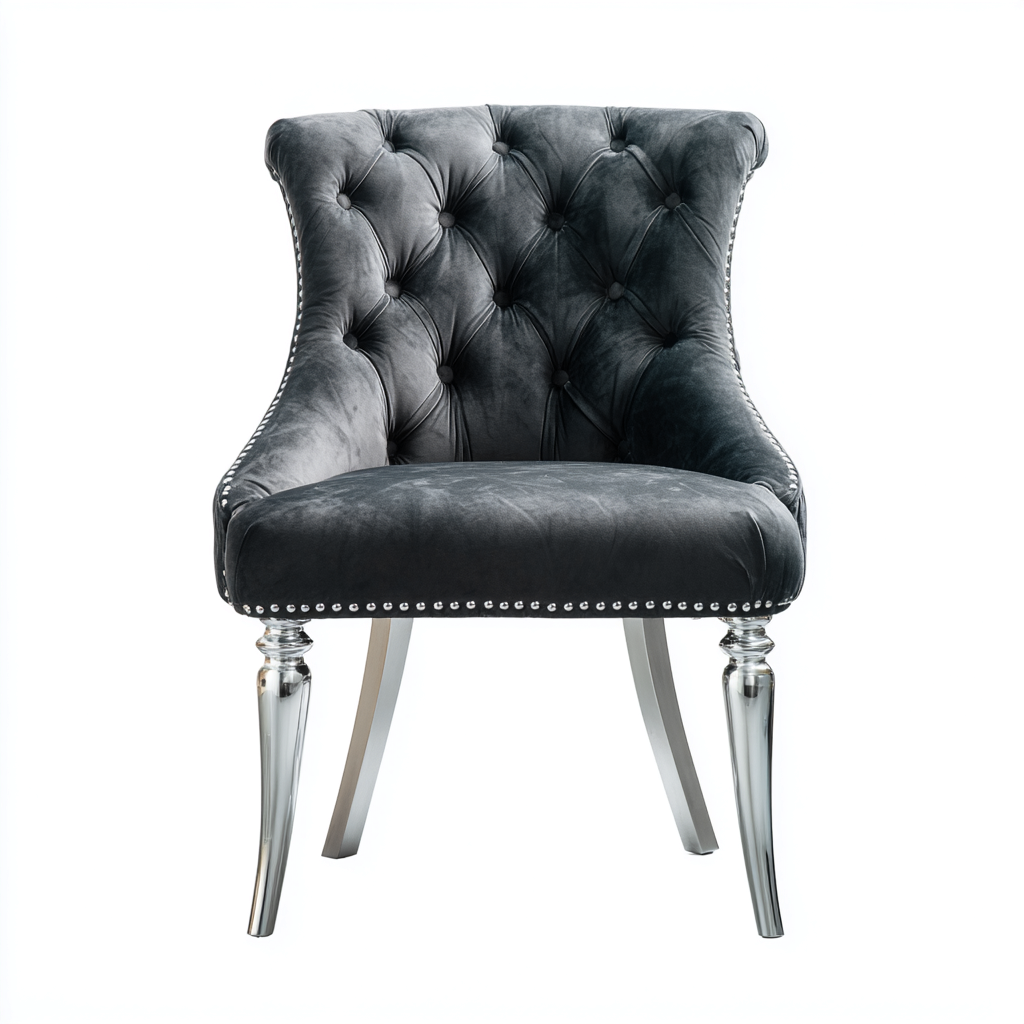 Chaise de salle à manger en velours et métal 61x64x87 cm - gris foncé-argent - style capitonné classique avec clous décoratifs-Restota