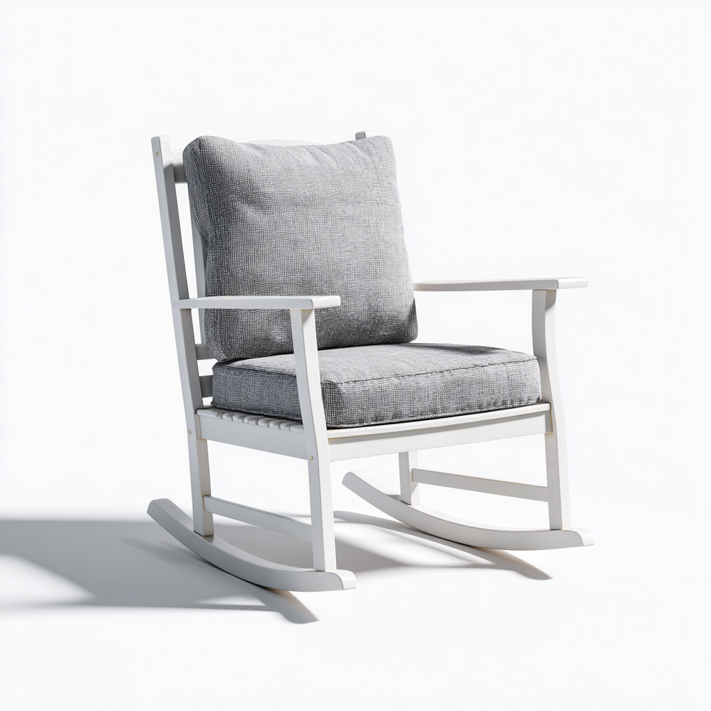 Fauteuil à bascule - Bois et tissu - 90x75x100 cm - Gris clair et blanc - Design moderne épuré-Restota