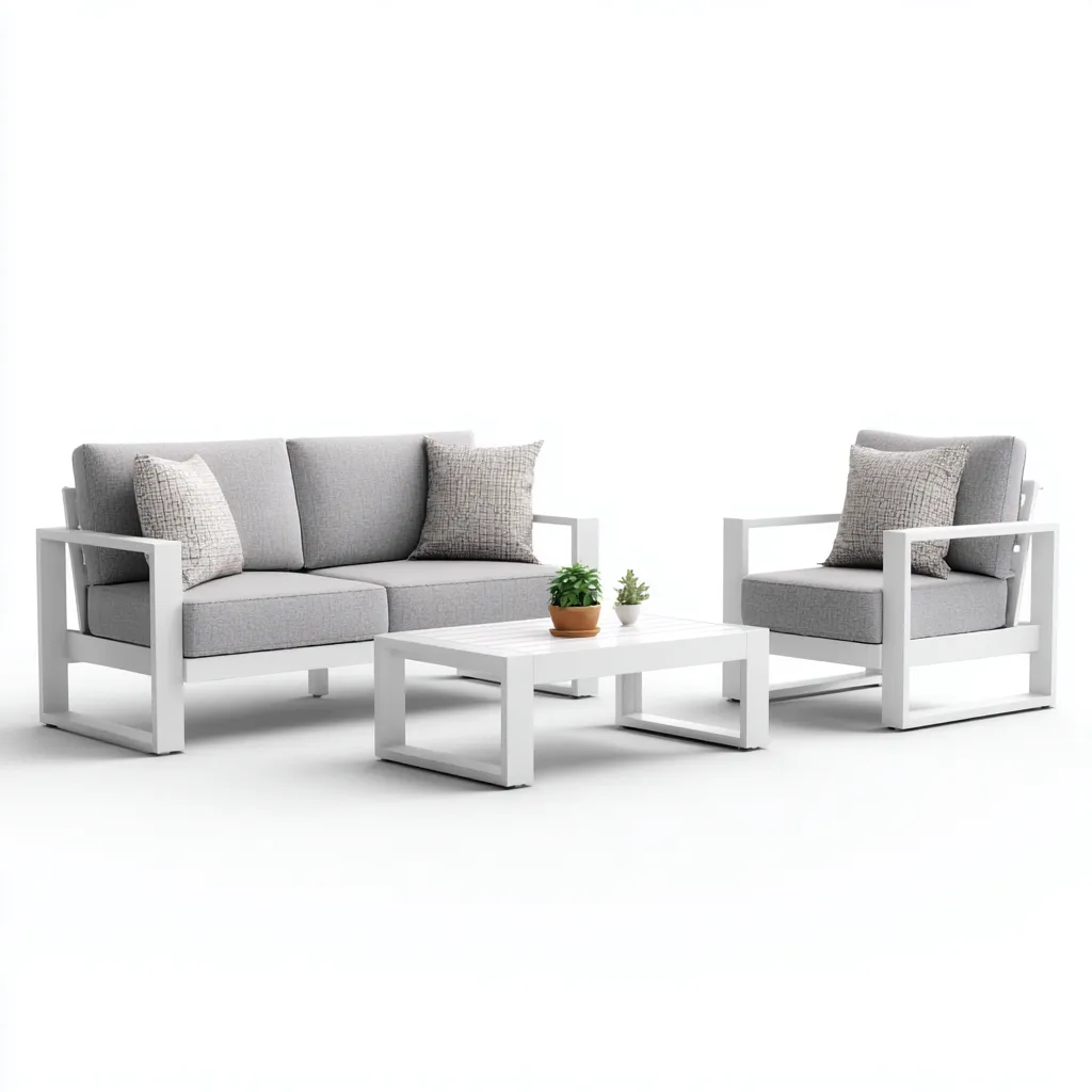 Salon de jardin en aluminium et tissu 180x75x80 cm - gris-blanc - design moderne-Restota