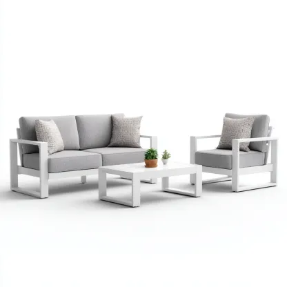 Salon de jardin en aluminium et tissu 180x75x80 cm - gris-blanc - design moderne-Restota