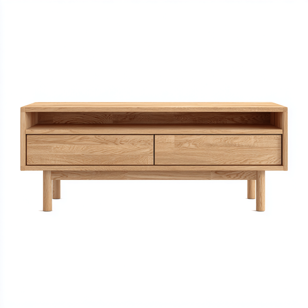 Meuble TV en bois de chêne naturel avec rangement ouvert - 140x40x60 cm - boisclair - style scandinave minimaliste-Restota