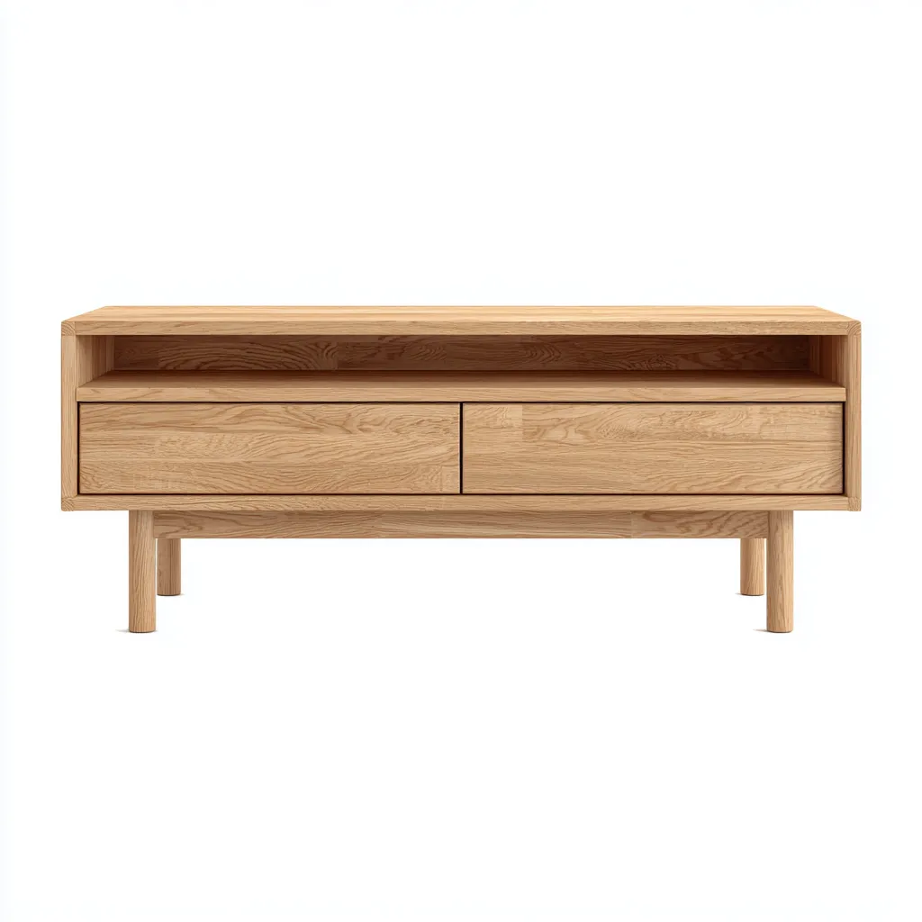 Meuble TV en bois de chêne naturel avec rangement ouvert - 140x40x60 cm - boisclair - style scandinave minimaliste-Restota