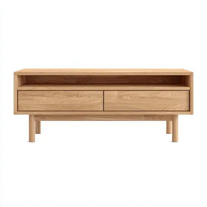 Meuble TV en bois de chêne naturel avec rangement ouvert - 140x40x60 cm - boisclair - style scandinave minimaliste-Restota