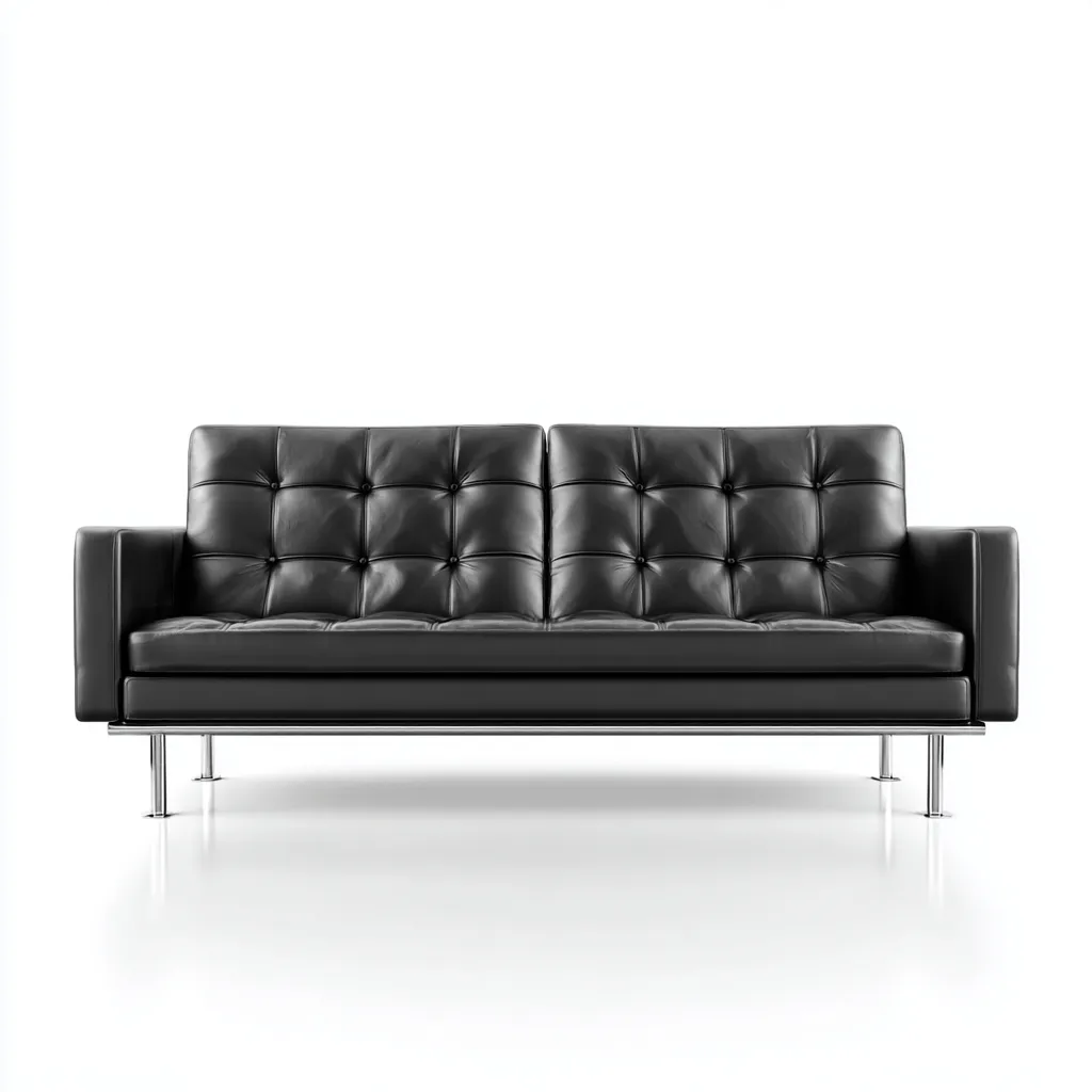 Canapé droit en cuir noir - piètement métal chromé - style capitonné - design contemporain - usage salon-Restota