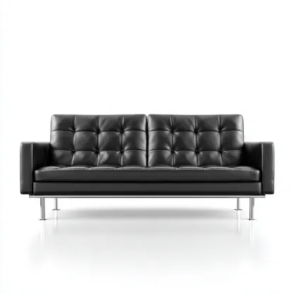 Canapé droit en cuir noir - piètement métal chromé - style capitonné - design contemporain - usage salon-Restota