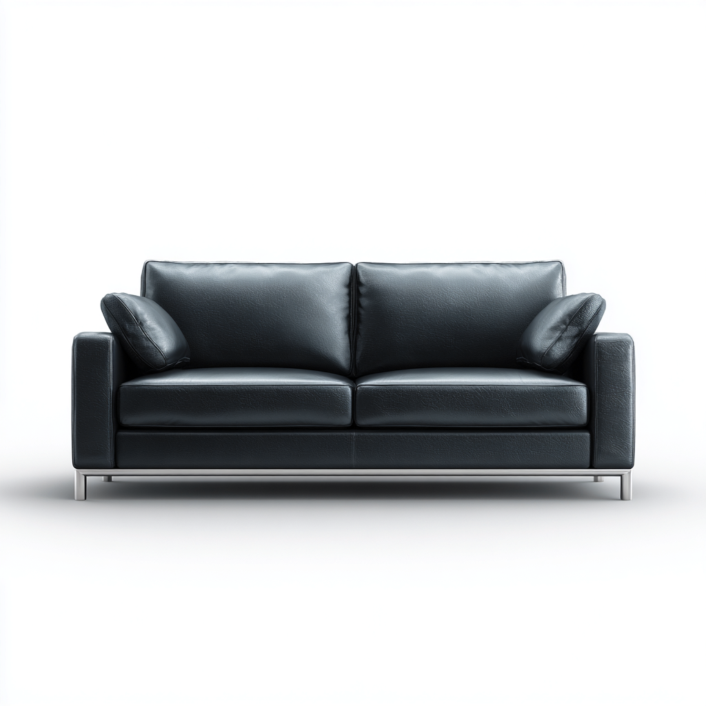 Canapé droit en cuir noir - piètement métal chromé - design moderne - usage salon-Restota