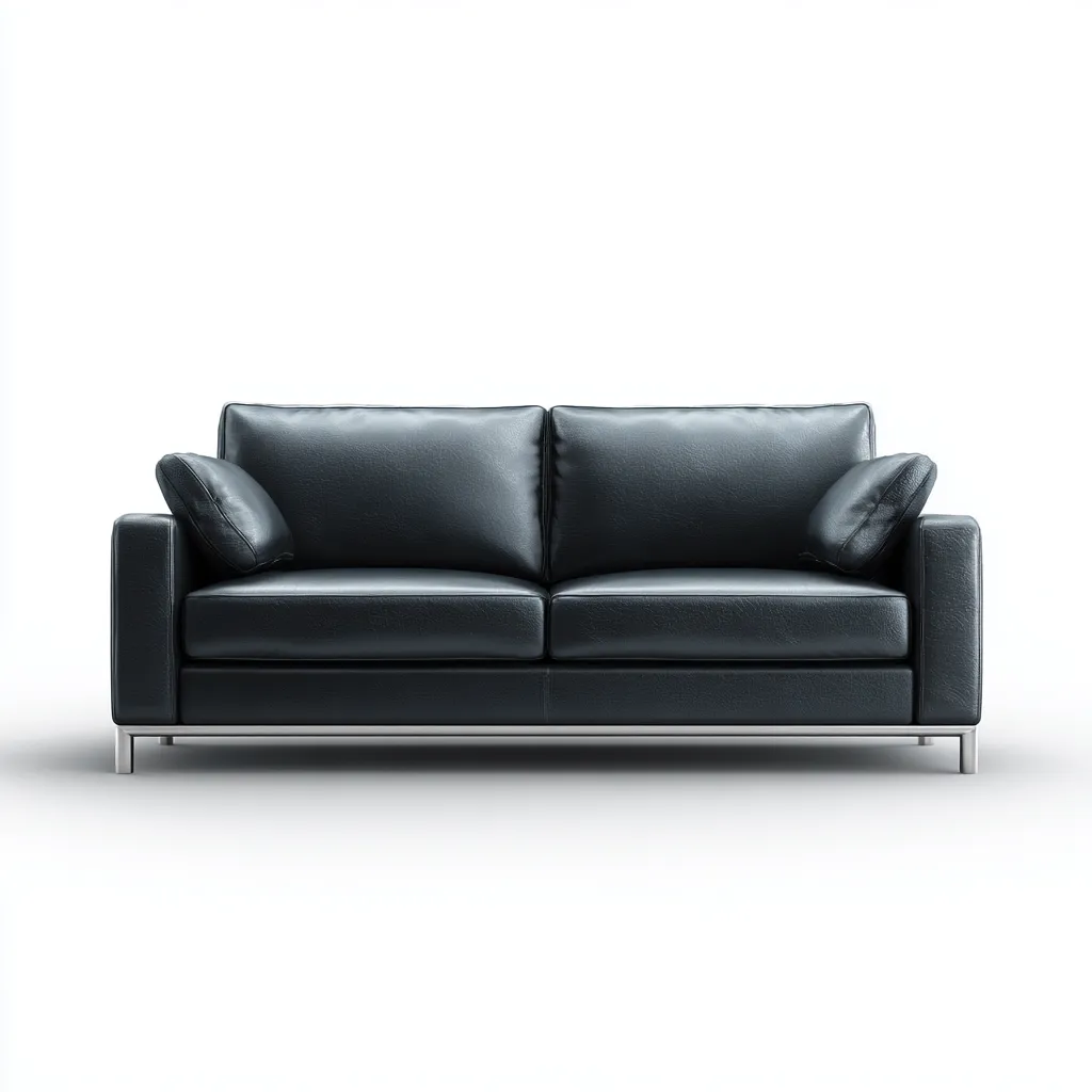 Canapé droit en cuir noir - piètement métal chromé - design moderne - usage salon-Restota