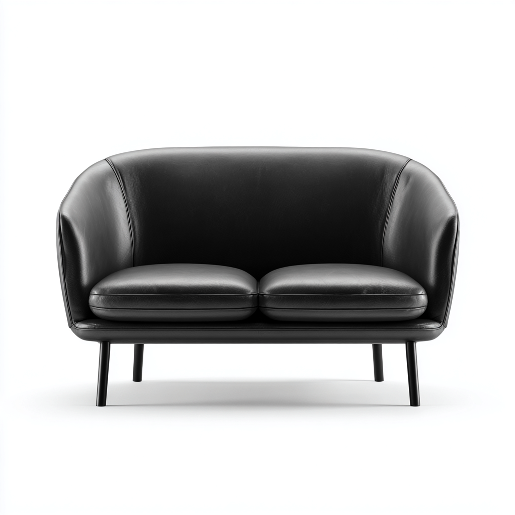 Canapé droit en cuir noir - design arrondi - style contemporain - usage salon-Restota