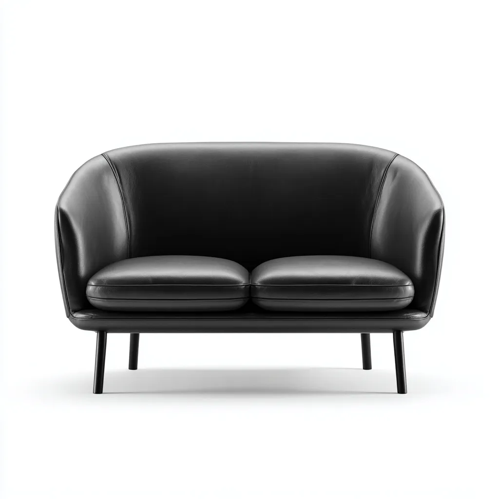 Canapé droit en cuir noir - design arrondi - style contemporain - usage salon-Restota
