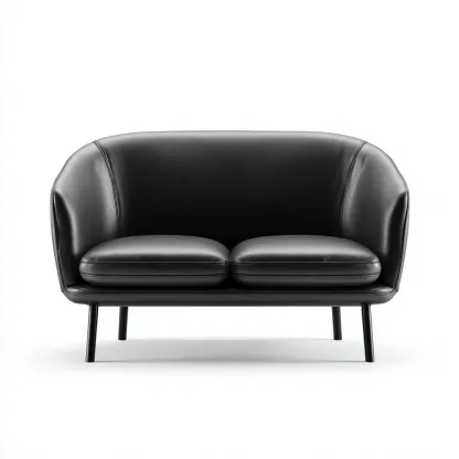 Canapé droit en cuir noir - design arrondi - style contemporain - usage salon-Restota
