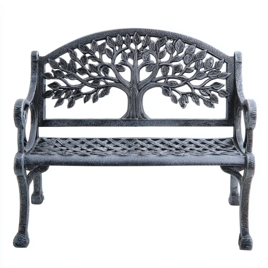 Banc de jardin en fonte - 115x55x83 cm - Noir antique - Motif Arbre de Vie Classique-Restota