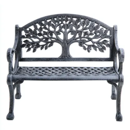Banc de jardin en fonte - 115x55x83 cm - Noir antique - Motif Arbre de Vie Classique-Restota