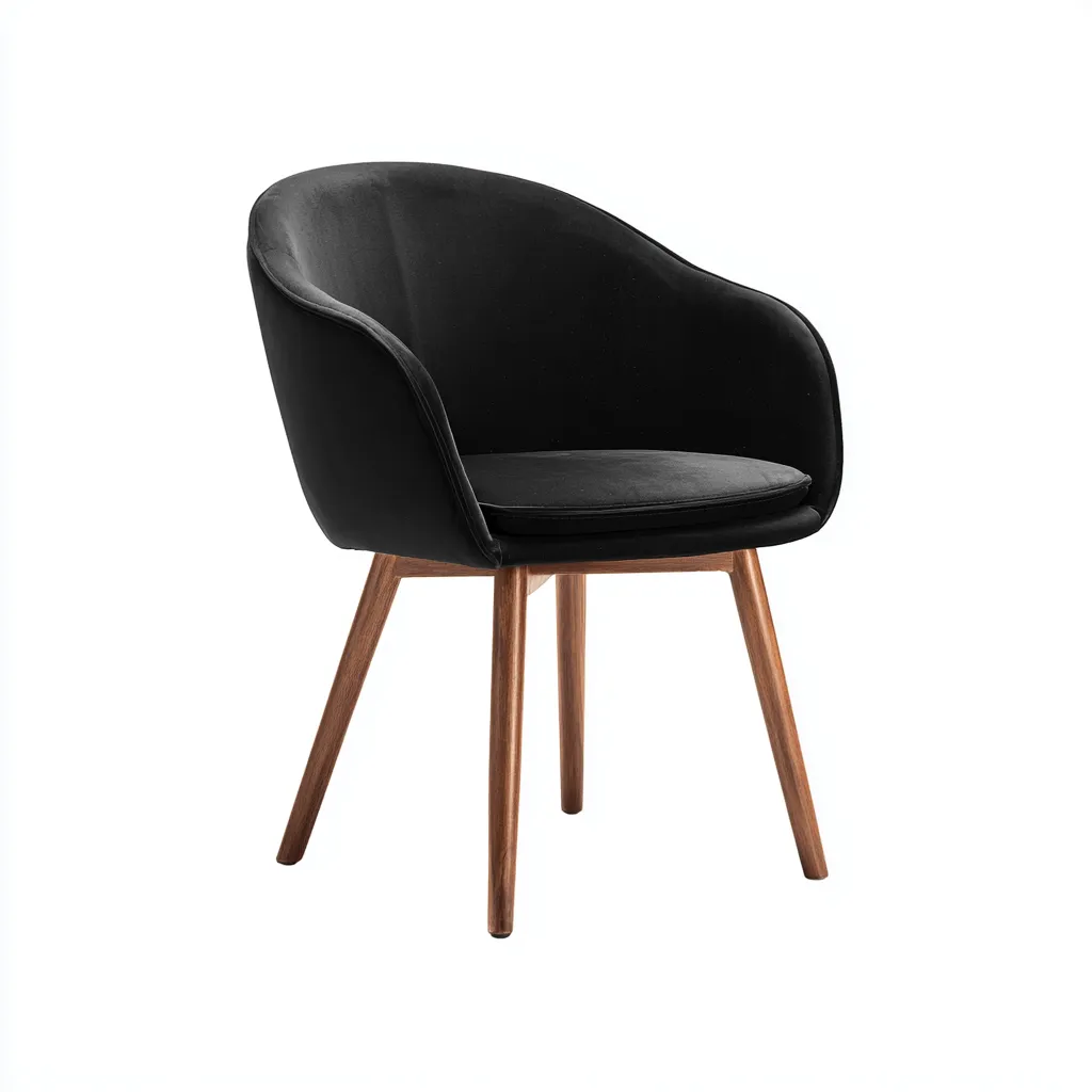 Chaise de salle à manger en velours et bois 58x56x82 cm - noir-noyer - design moderne avec accoudoirs-Restota