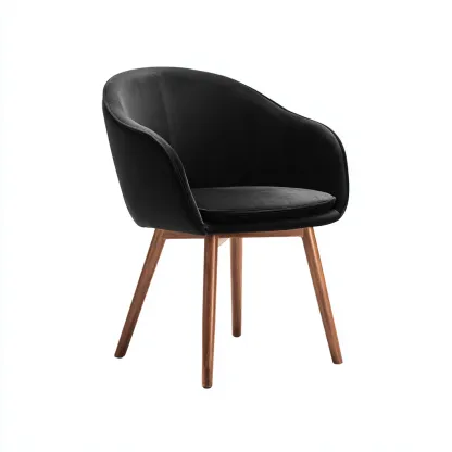 Chaise de salle à manger en velours et bois 58x56x82 cm - noir-noyer - design moderne avec accoudoirs-Restota