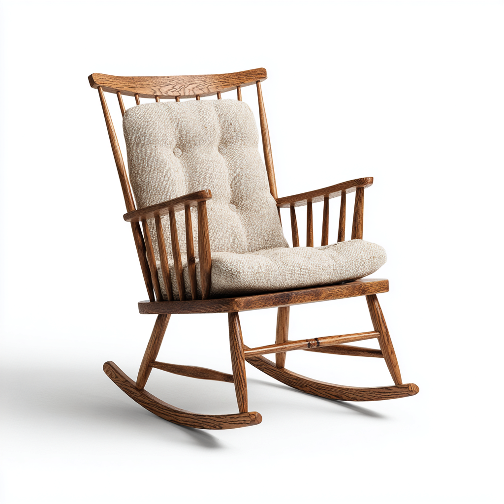 Fauteuil à bascule - Bois massif et tissu lin - 94x78x102 cm - Beige naturel - Style vintage scandinave-Restota