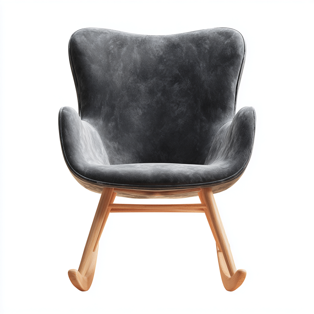 Fauteuil à bascule - Tissu velours gris foncé avec pieds en bois naturel - 75x80x95 cm - Grisfoncé - Style scandinave contemporain-Restota