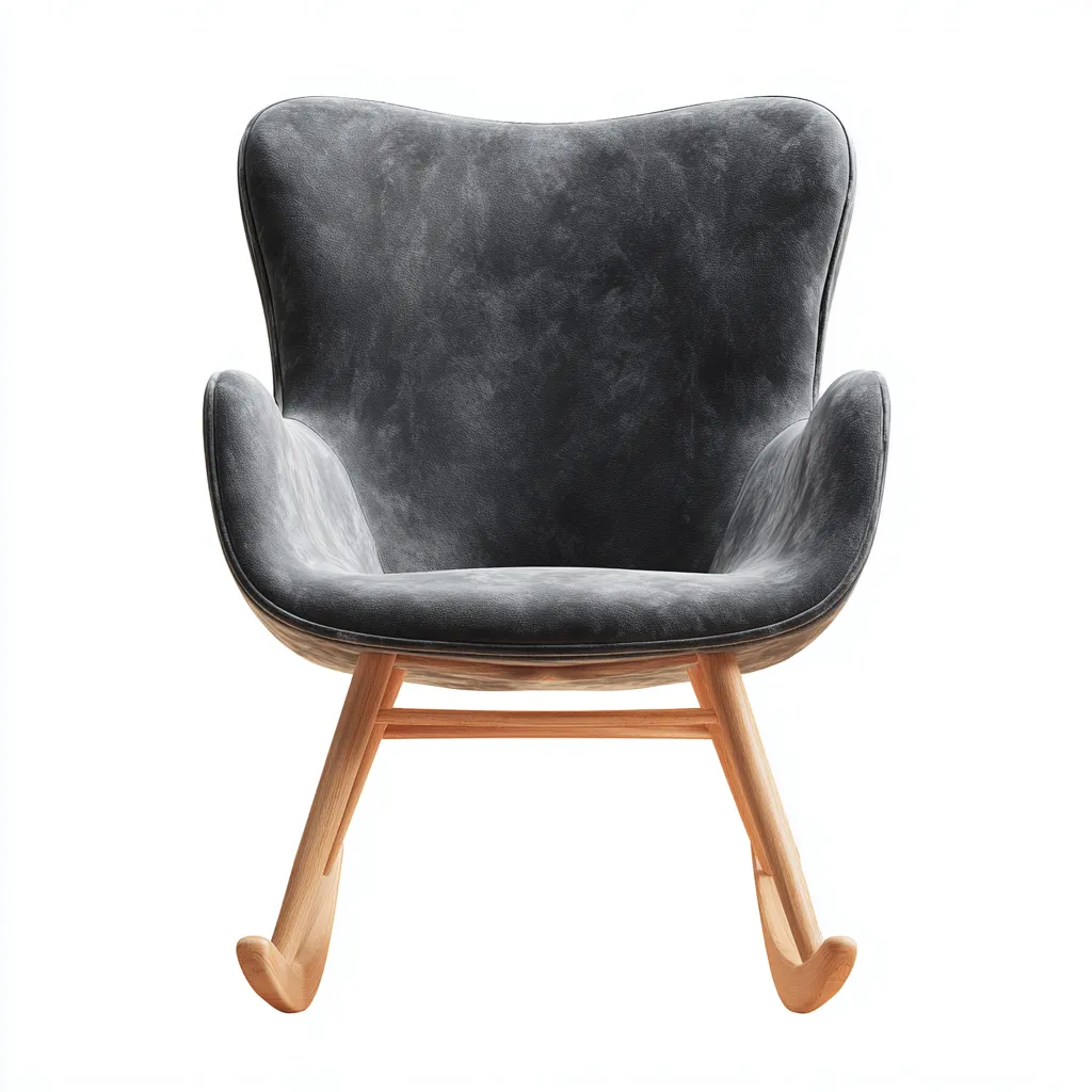 Fauteuil à bascule - Tissu velours gris foncé avec pieds en bois naturel - 75x80x95 cm - Grisfoncé - Style scandinave contemporain-Restota