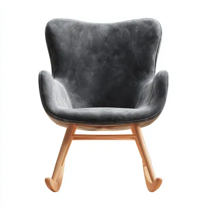 Fauteuil à bascule - Tissu velours gris foncé avec pieds en bois naturel - 75x80x95 cm - Grisfoncé - Style scandinave contemporain-Restota