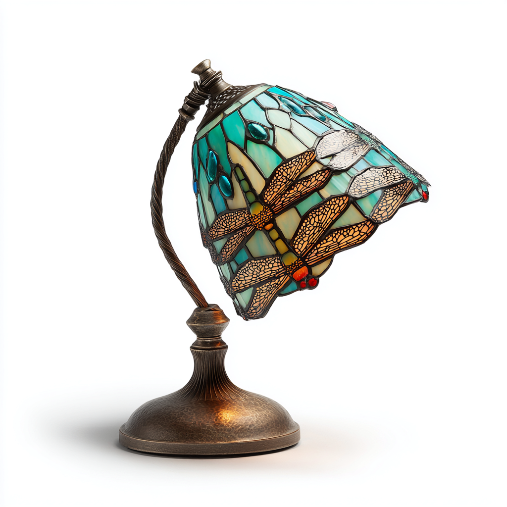 Lampe de table en verre et métal 22x22x40 cm - multicolore-bronze - style Tiffany-Restota
