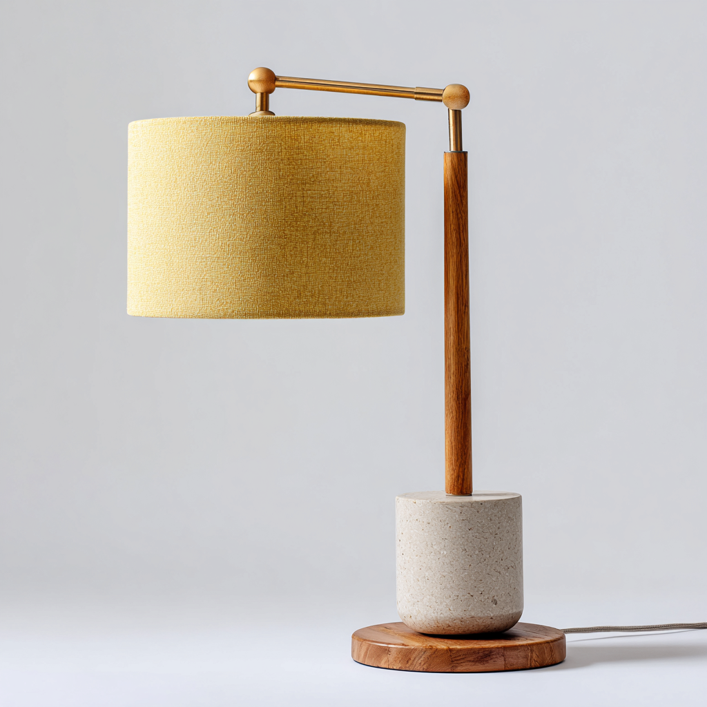 Lampe de table en bois et métal 25x20x48 cm - jaune-doré-bois - style scandinave-Restota