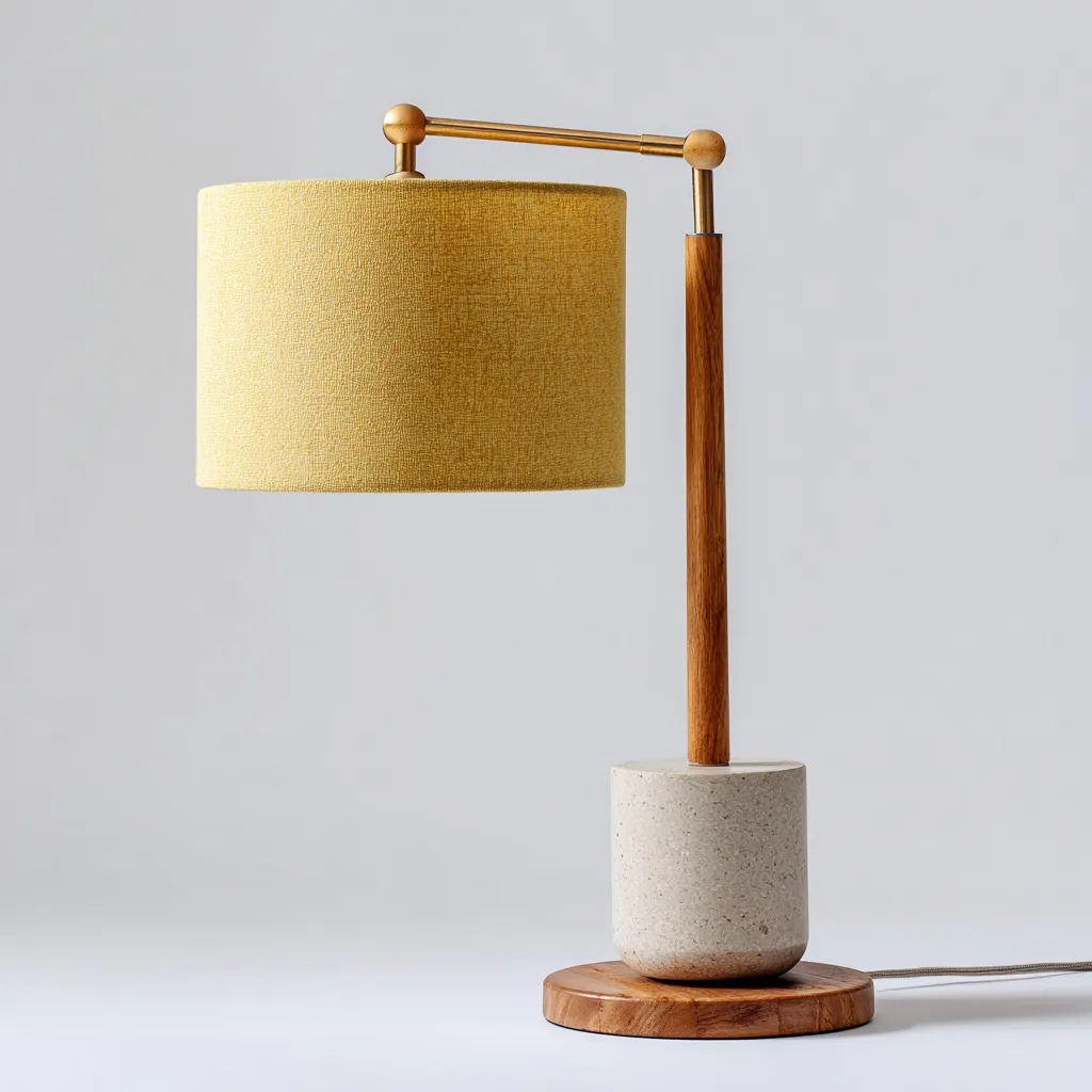 Lampe de table en bois et métal 25x20x48 cm - jaune-doré-bois - style scandinave-Restota