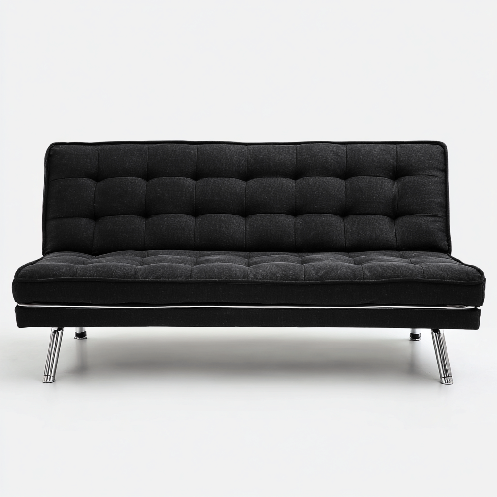 Canapé droit en tissu noir avec pieds chromés 190x85x80 cm - noir - style moderne convertible-Restota