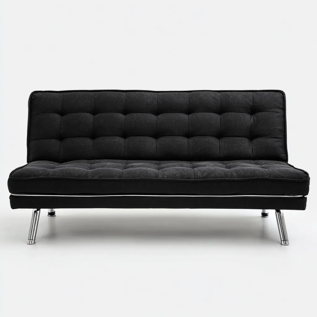 Canapé droit en tissu noir avec pieds chromés 190x85x80 cm - noir - style moderne convertible-Restota