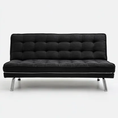 Canapé droit en tissu noir avec pieds chromés 190x85x80 cm - noir - style moderne convertible-Restota