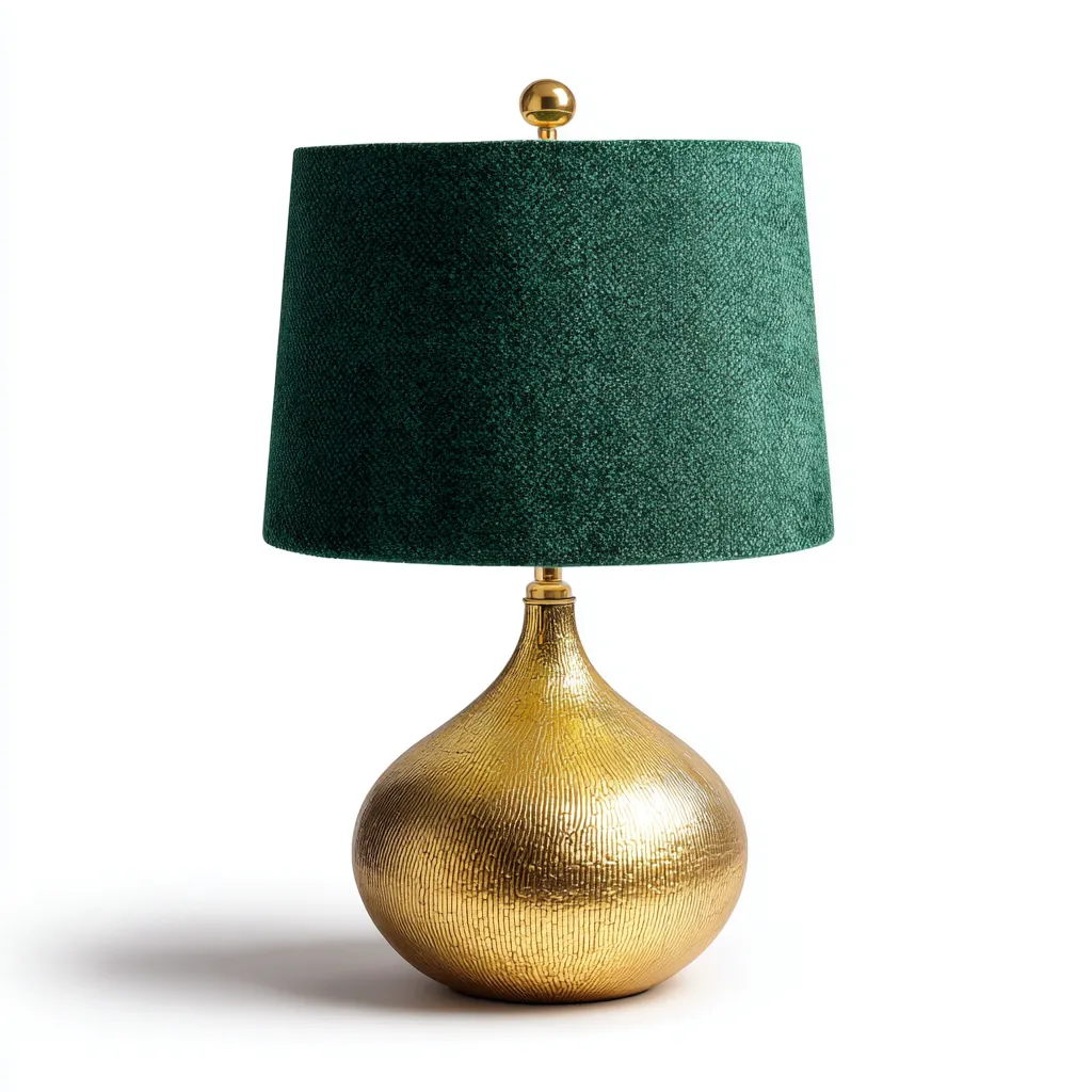 Lampe de table en céramique dorée avec abat-jour en velours vert 28x28x50 cm - doré-vert - style moderne élégant-Restota