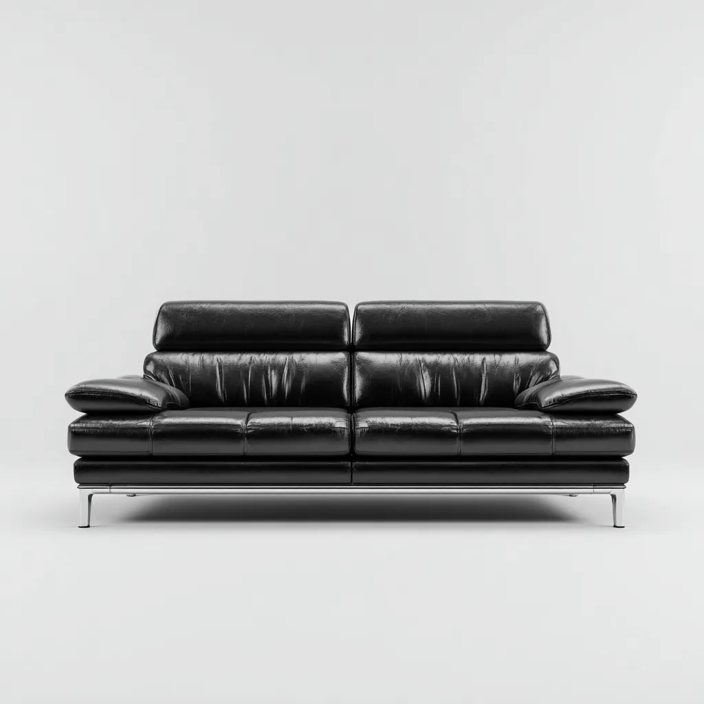 Canapé droit en cuir noir - structure métal chromé - design contemporain - usage salon-Restota