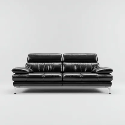 Canapé droit en cuir noir - structure métal chromé - design contemporain - usage salon-Restota