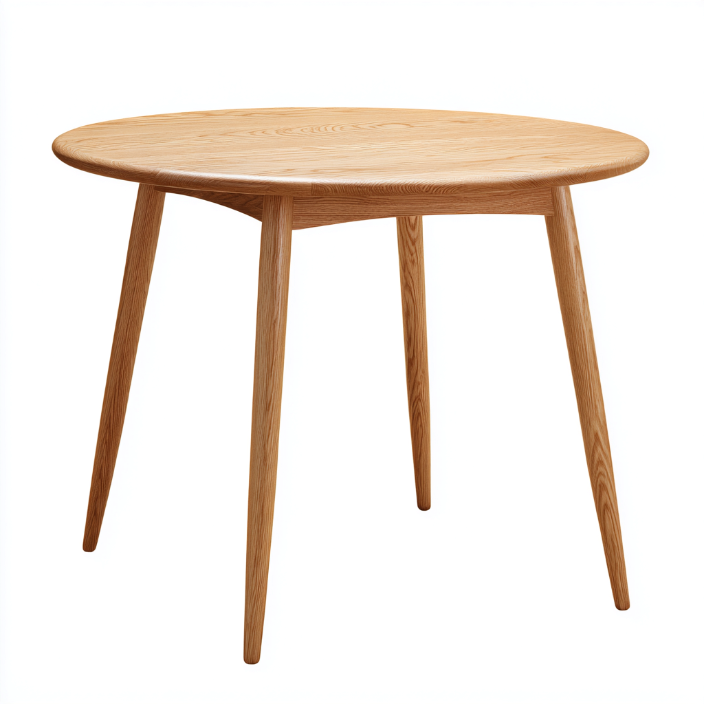 Table à manger en bois massif 100x100x75 cm - chêne - style scandinave avec plateau rond et pieds effilés-Restota