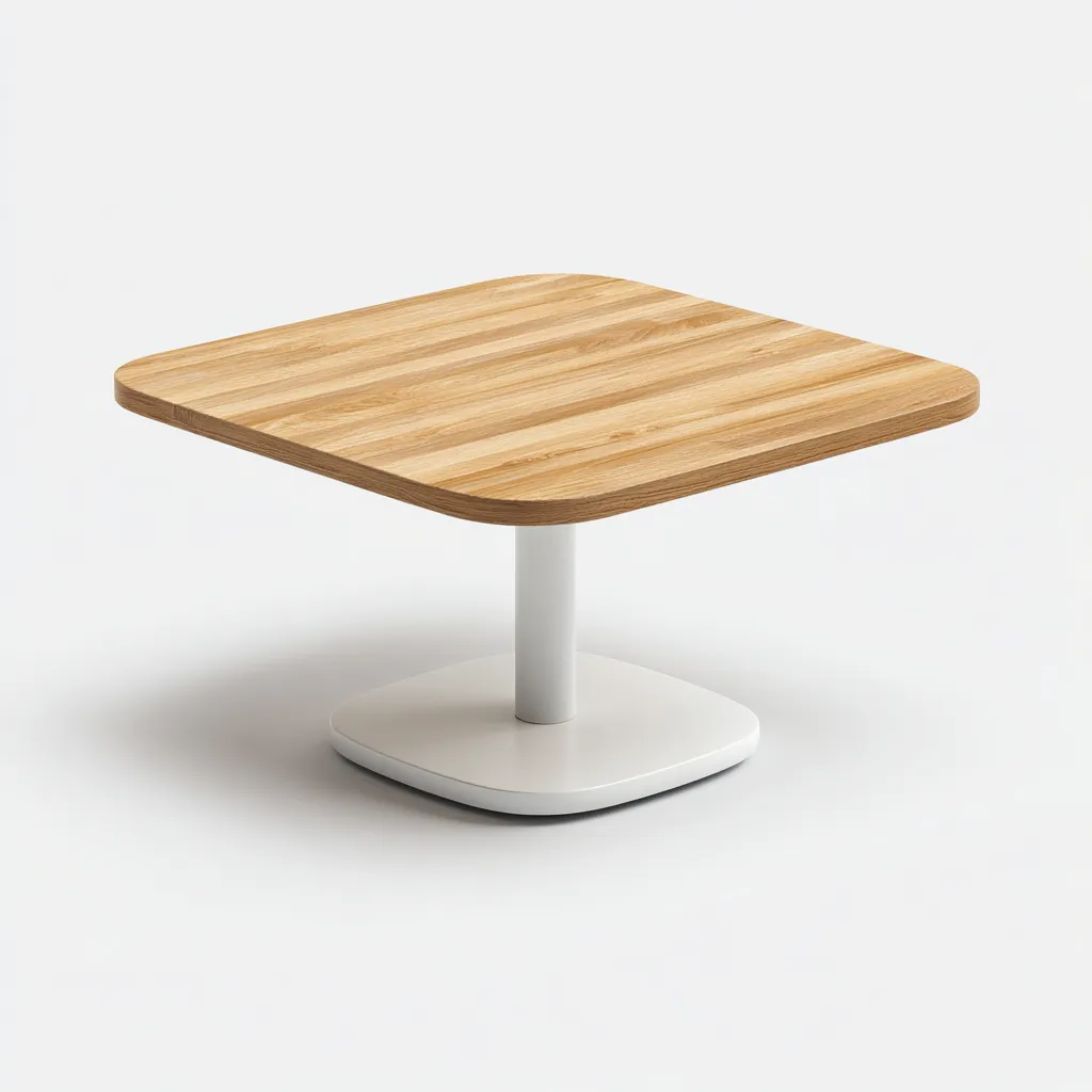 Table à manger carrée avec plateau en bois clair et pied central blanc 100x100x75 cm - bois clair-blanc - style scandinave moderne-Restota